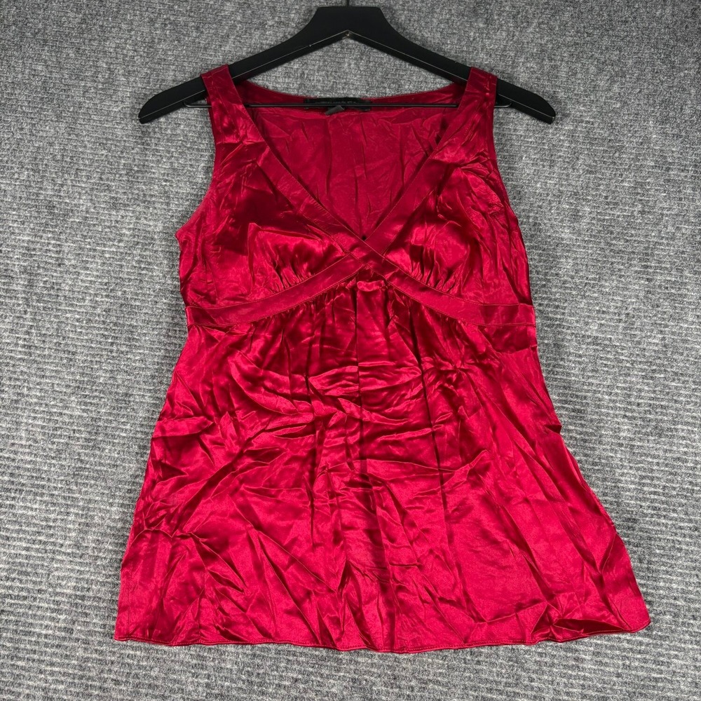 Vtg Express Design Studio Tank Top Womens XS Red Excellent Satin Empire Waist